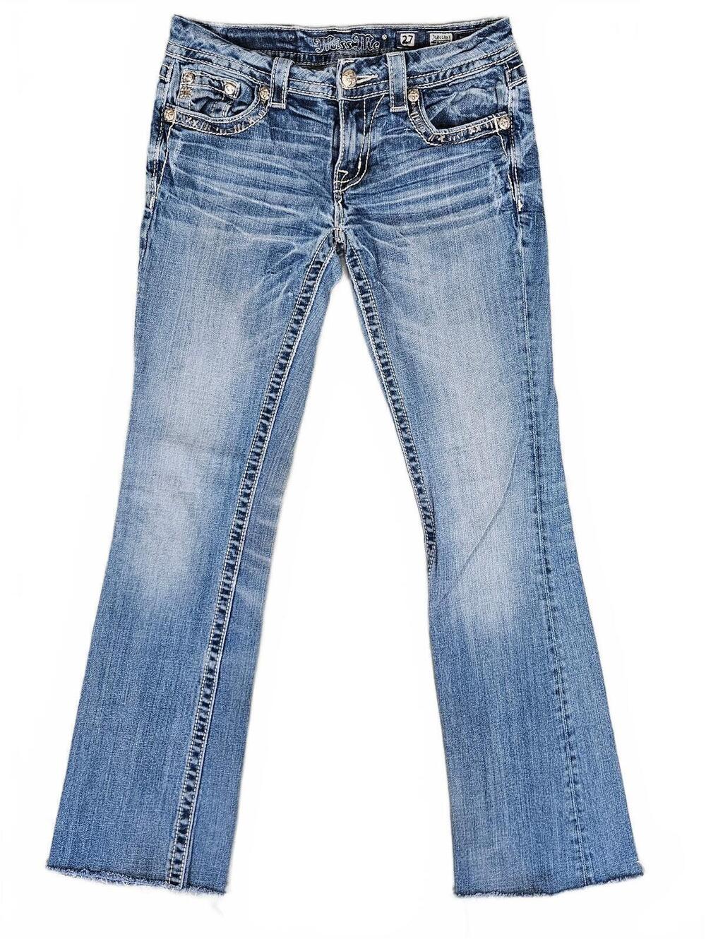 Miss Me Women Medium Wash Raw Hem Bootcut Denim Jeans 27